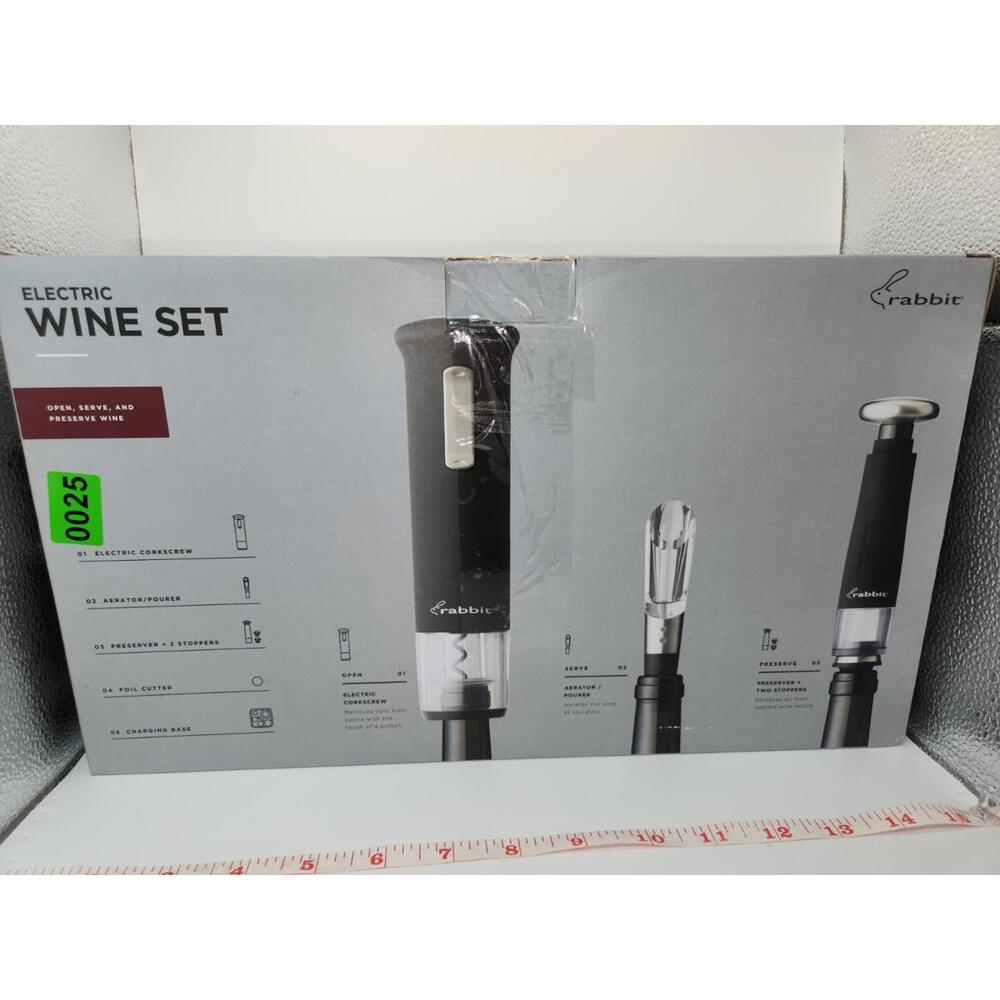 Rabbit Electric Wine Set-Corkscrew, Aerator/Pourer, Preserver...more. Open Box.